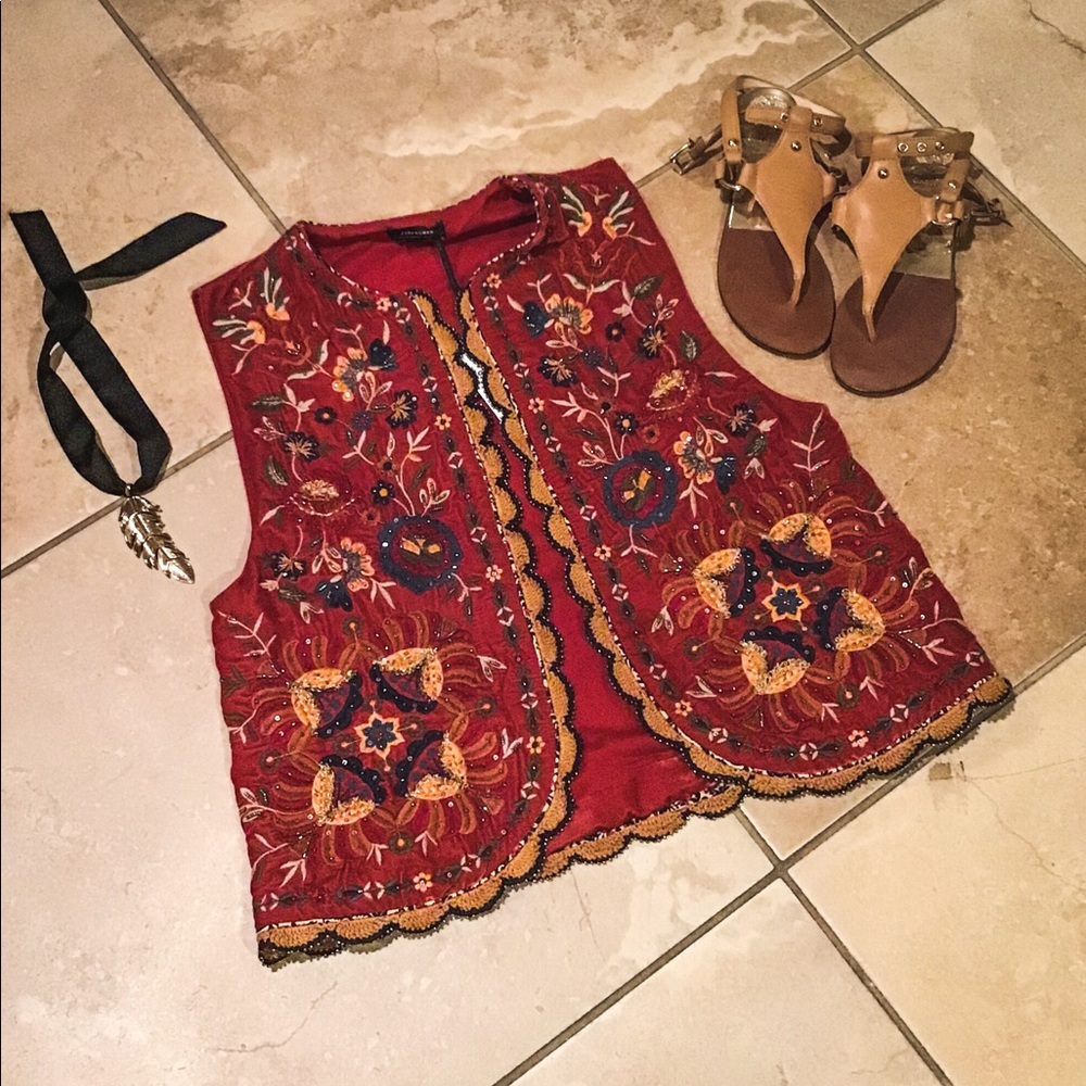 Embroidered Velvet Beaded Waistcoat - Picture 4 of 8
